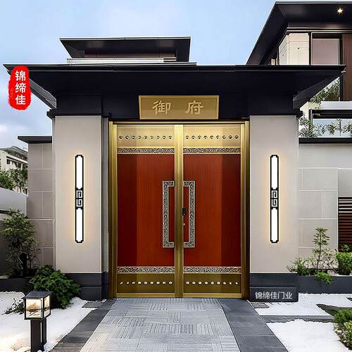 铜门别墅院子大门不锈钢庭院门新中式纯铜农村自建房锌合金入户门