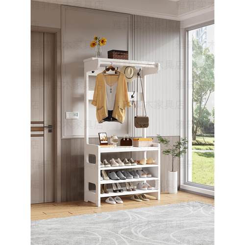 加厚实木衣帽架和鞋架集成客厅鞋柜和衣帽架组合厚框架