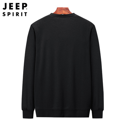 官网JEEP官方中年款男装正品JEEP卫衣男圆领加绒加厚青年卫衣休闲