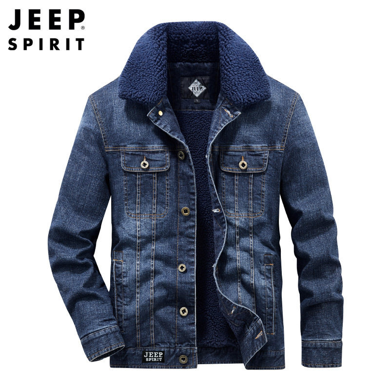 JEEP吉普官方中年款男装正品牛仔夹克男加绒加厚美式休闲款外套冬