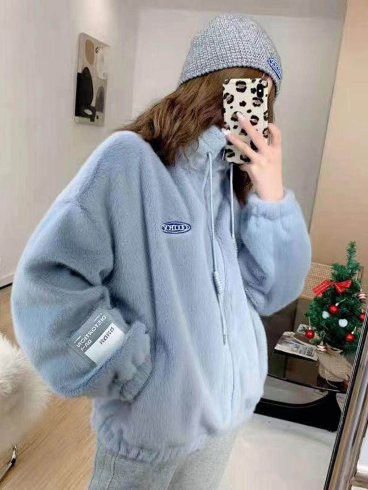 JACKET PLUSH TOP WOMENS 2024 AUTUMN AND WINTER NEW FLEECE THICKENED LOOSE CASUAL AND VERSATILE COTTON CLOTHES