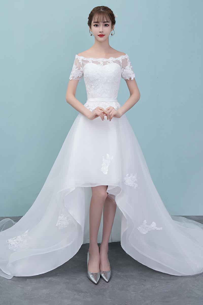 轻婚纱礼服2019新款小拖尾新娘一字肩前短后长森系短款公主小个子|ruв категории Женская одежда, Cвадебные платья, свадебное платье - от Buy2taobao.com для оказания профессиональной услуги покупки агента Taobao