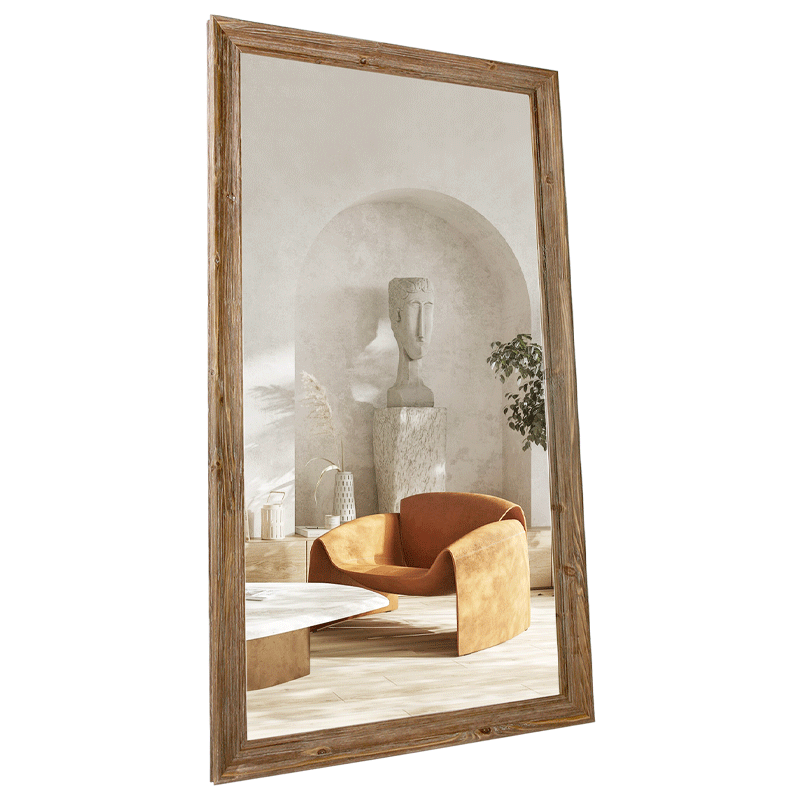 复古实木穿衣镜侘寂风全身镜家用落地壁挂墙服装店做旧试衣大镜子