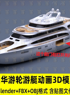 blender写实豪华私人游轮游艇3D模型舱门打开关闭动画fbx obj max