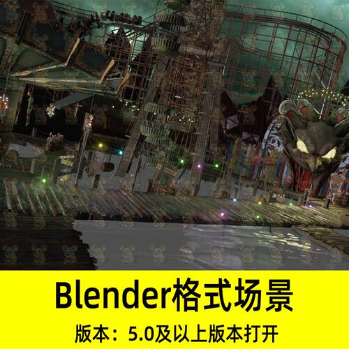 Blender不义联盟小丑游乐场废弃摩天轮木偶人场景3D模型设计素材