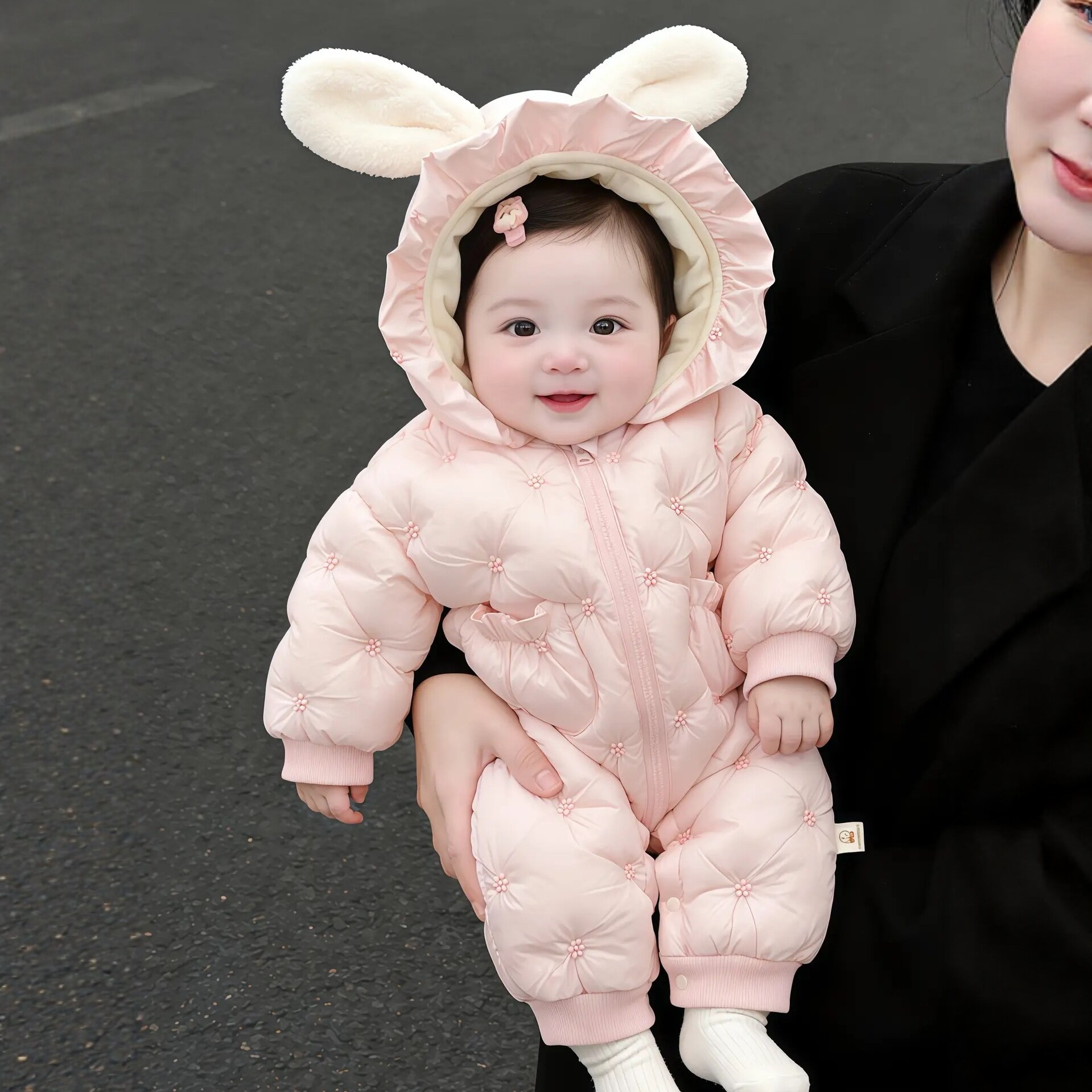 女宝宝连体衣棉服外出周岁婴儿童冬装加绒加厚0一3个月6七1岁半十