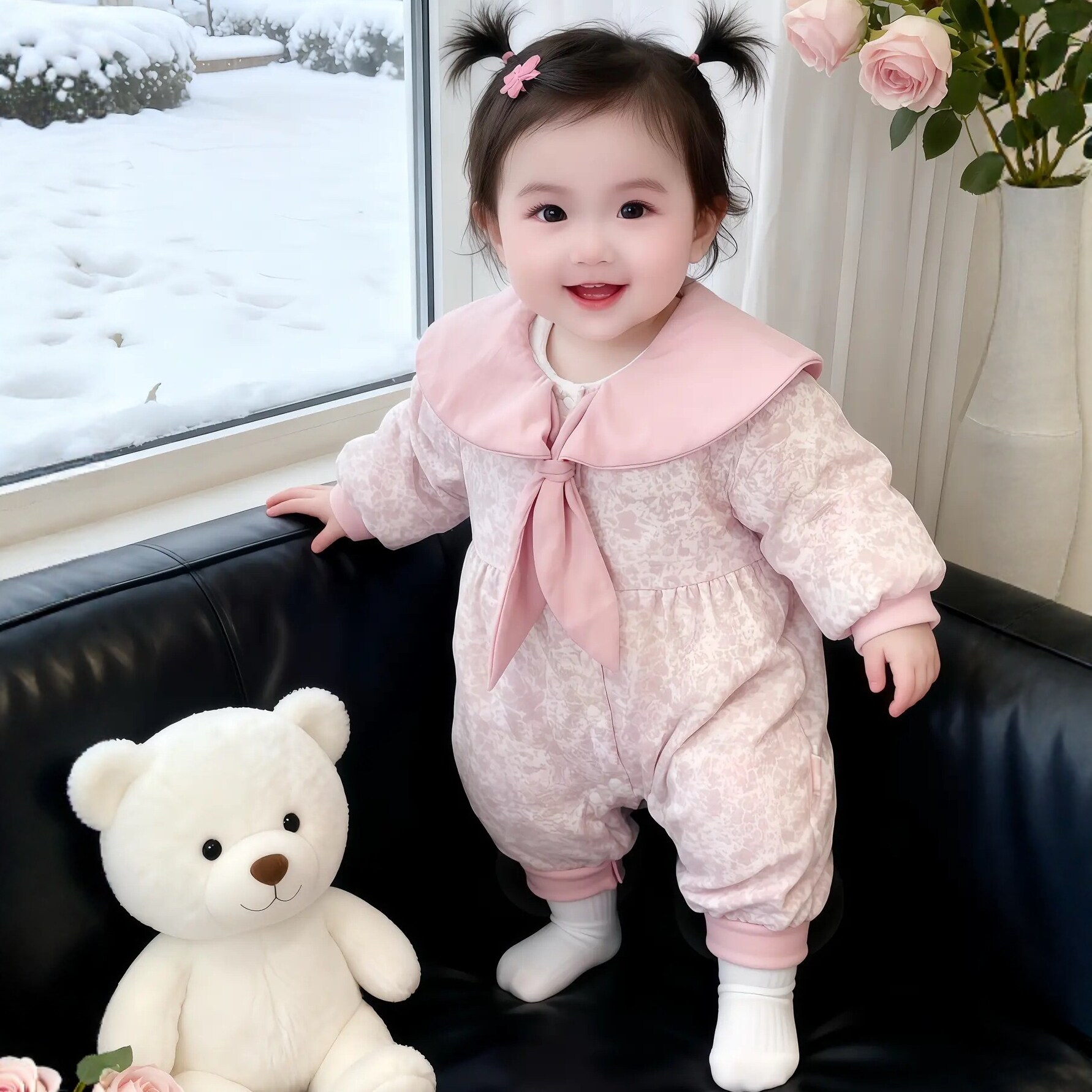 女宝宝连体衣加绒加棉女孩冬装秋婴儿童棉衣服0一3个月6七1岁半十