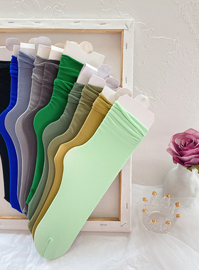 A CHIC/春夏新品荧光绿色堆堆袜天鹅绒糖果色纯色中筒袜子女ins潮