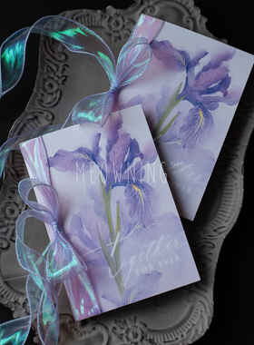 喵宁鸢尾婚礼誓言卡法式水彩手绘风格誓言书紫色结婚手卡誓词本