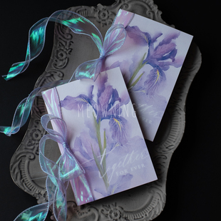 喵宁鸢尾婚礼誓言卡法式 誓言书紫色结婚手卡誓词本 水彩手绘风格