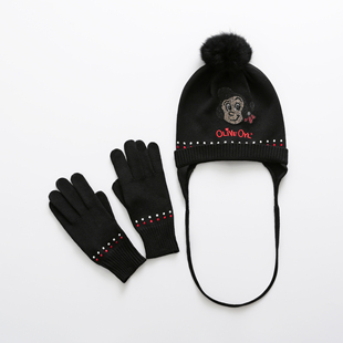 联名款奥利弗意大利M家秋冬可爱宝宝毛线帽女童护耳针织帽子手套