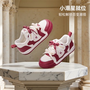 男童软底运动鞋 卡特兔红色板鞋 子2026新款 透气新年女童休闲鞋 春季