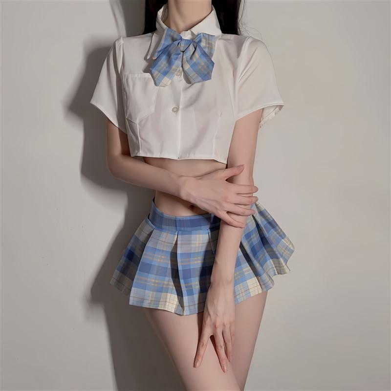 JK制服辣妹套装日系学院风纯欲百褶裙衬衫两件套性感情调超短裙女