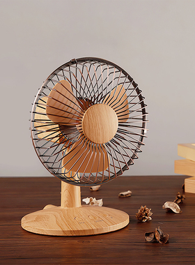 AWKICI复古木纹风扇办公室小风扇可摇头迷你怀旧小型可爱台式家用