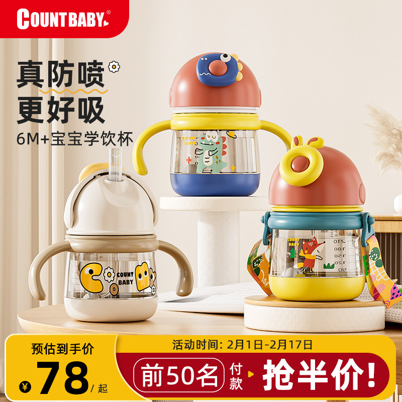 宝宝学饮杯PPSU婴儿水杯鸭嘴杯喝水喝奶儿童吸管杯奶瓶带手柄背带