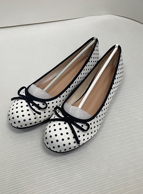 韩版新品浅口黑色波点蝴蝶结平底鞋女百搭超软舒适单鞋42大码女鞋