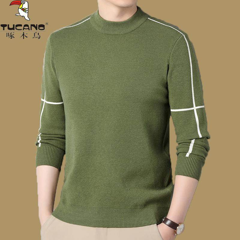 啄木鸟秋冬季羊毛衫男青年时尚潮流韩版圆领针织衫毛衣加厚羊绒衫