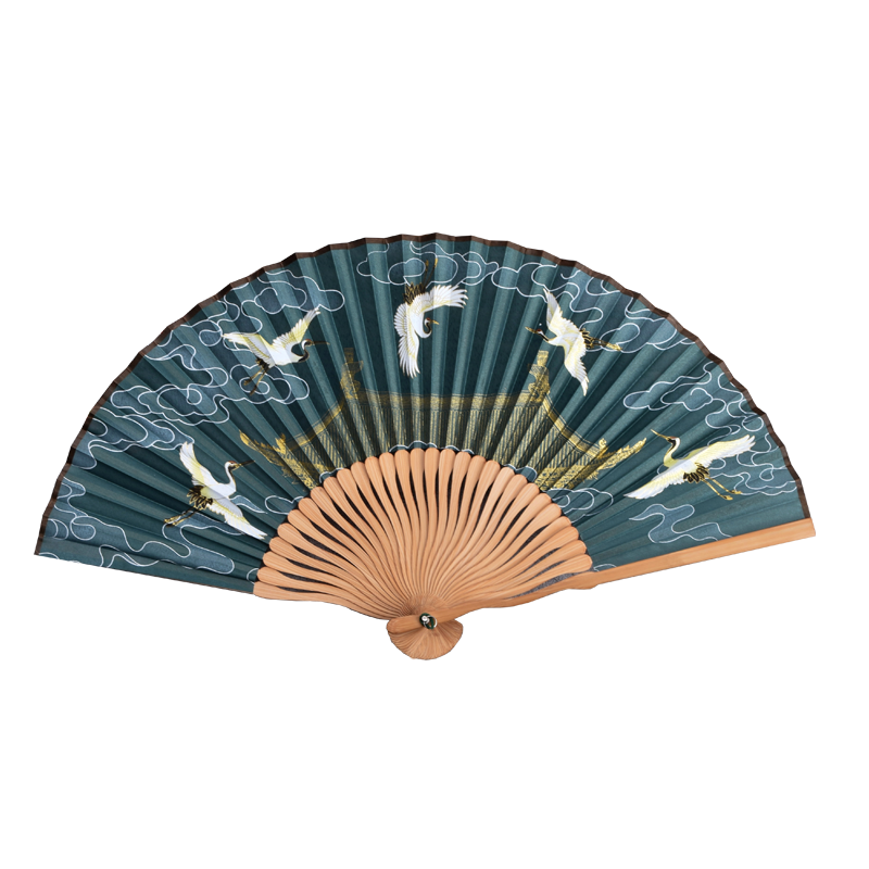 世福堂丝印手工绢布瑞鹤图折扇