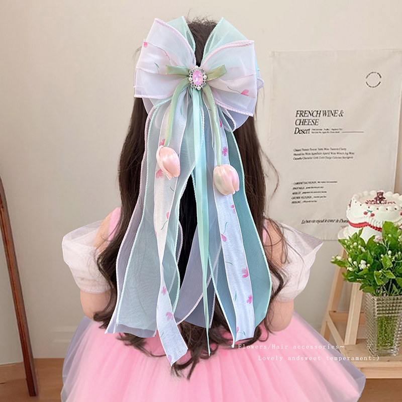 儿童发夹女童可爱甜美蝴蝶结郁金香发卡小女孩编发头饰不伤发发饰