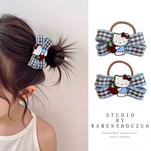 儿童发圈可爱KT猫蝴蝶结发绳女童宝宝格子扎发头绳不伤发皮筋发饰