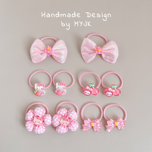 女儿童发圈粉色格纹花朵蝴蝶结宝宝皮筋高弹耐用扎头发不伤发发绳