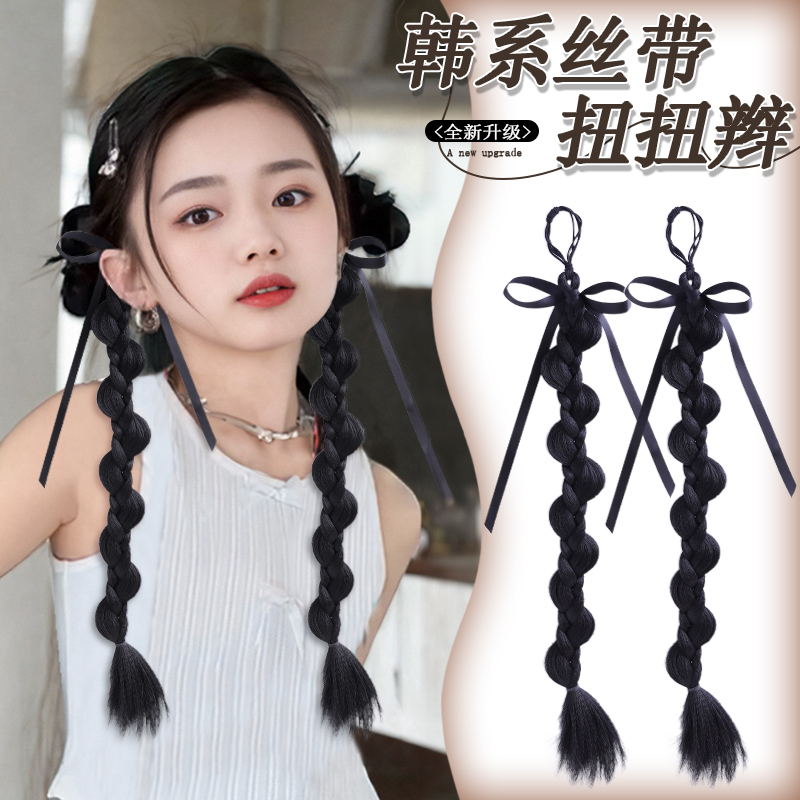 儿童麻花辫假发辫女孩2025年新款蝴蝶结皮筋扎发扭扭鞭子甜酷发饰