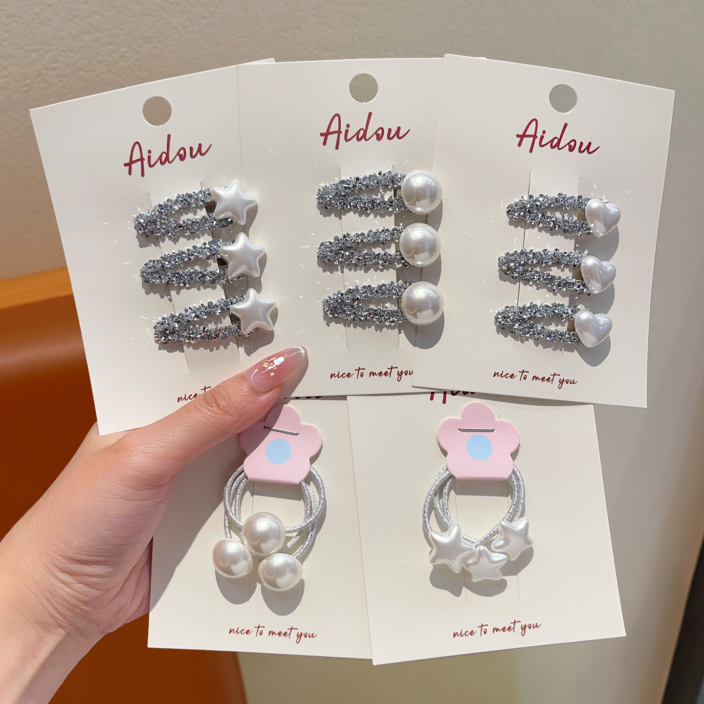 儿童发圈可爱星星爱心珍珠发卡女童宝宝侧边刘海碎发夹不伤发发饰