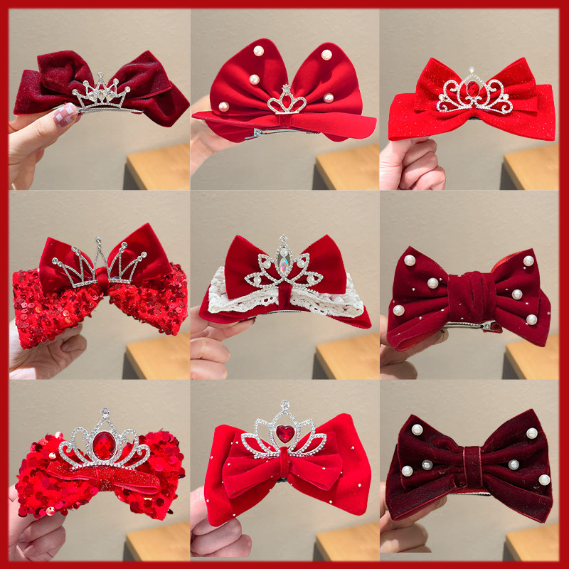 新年发夹头饰儿童秋冬蝴蝶结皇冠