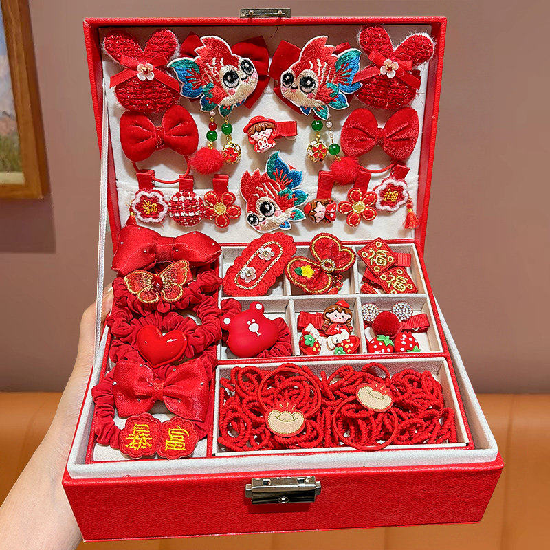 新年红色蝴蝶结发饰礼盒儿童发饰小女孩过年头绳送礼高档礼袋发夹,童装/婴儿装/亲子装,发饰,淘宝优惠券,粉丝福利购,淘宝优惠卷