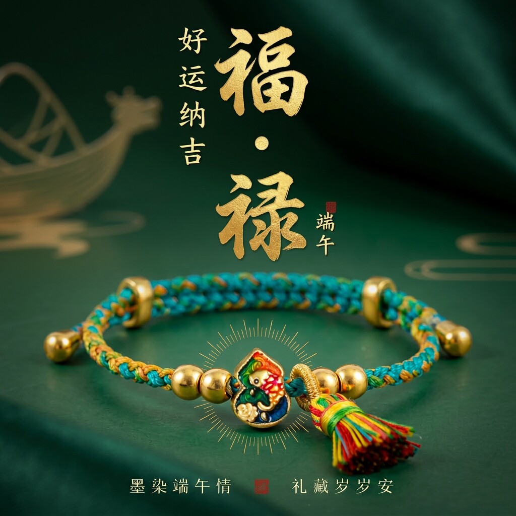 端午五彩绳锦鲤手链女童国潮手工编织福禄手绳儿童平安五色绳礼物