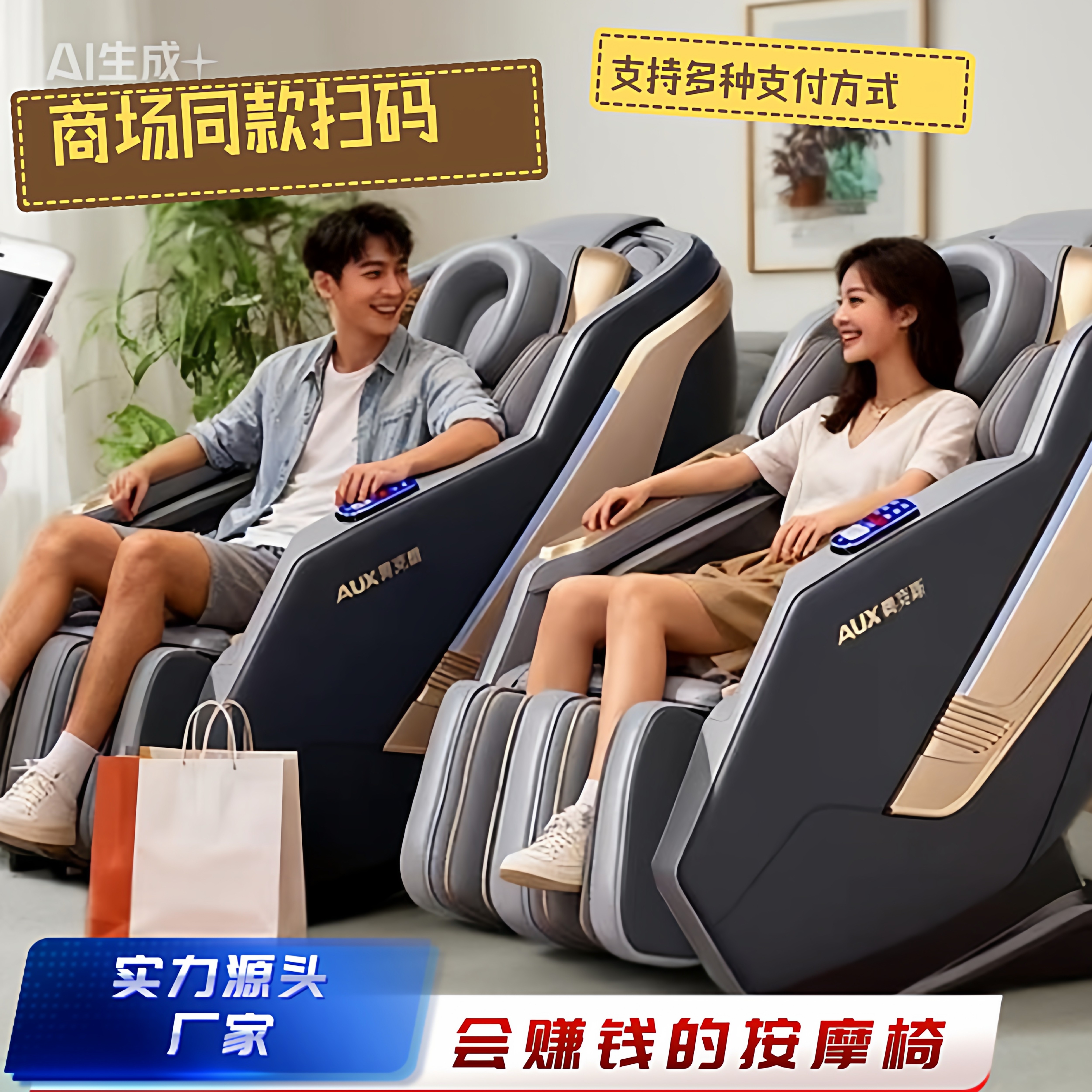 商用共享扫码按摩椅全自动智能电动办公室商场同款付费8d定点揉捏