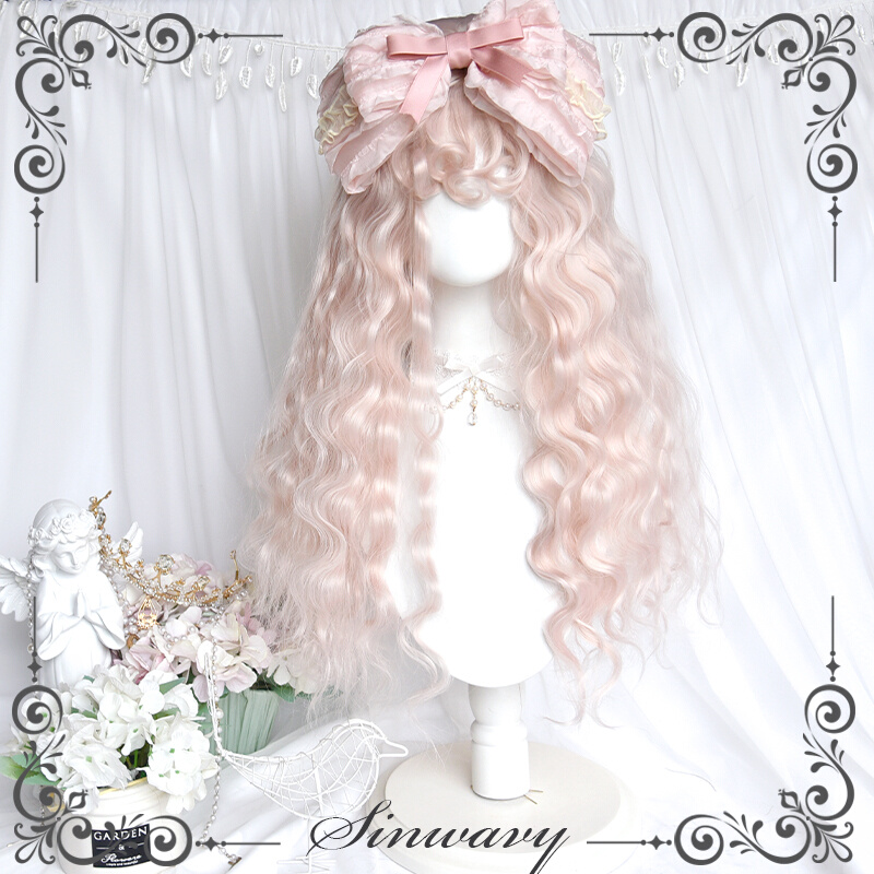 斯万家-浅粉色羊毛卷人偶感洛丽塔可爱卷曲刘海长发假发-|玫瑰园|