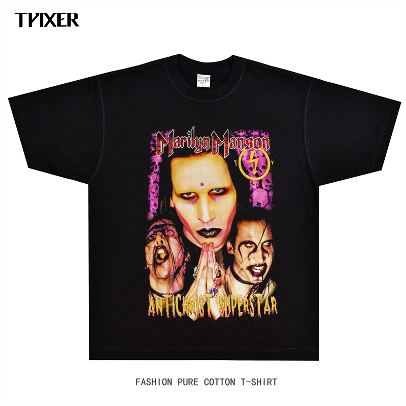 marilyn manson玛丽莲曼森t恤摇滚美式复古高街宽松款vintage短袖