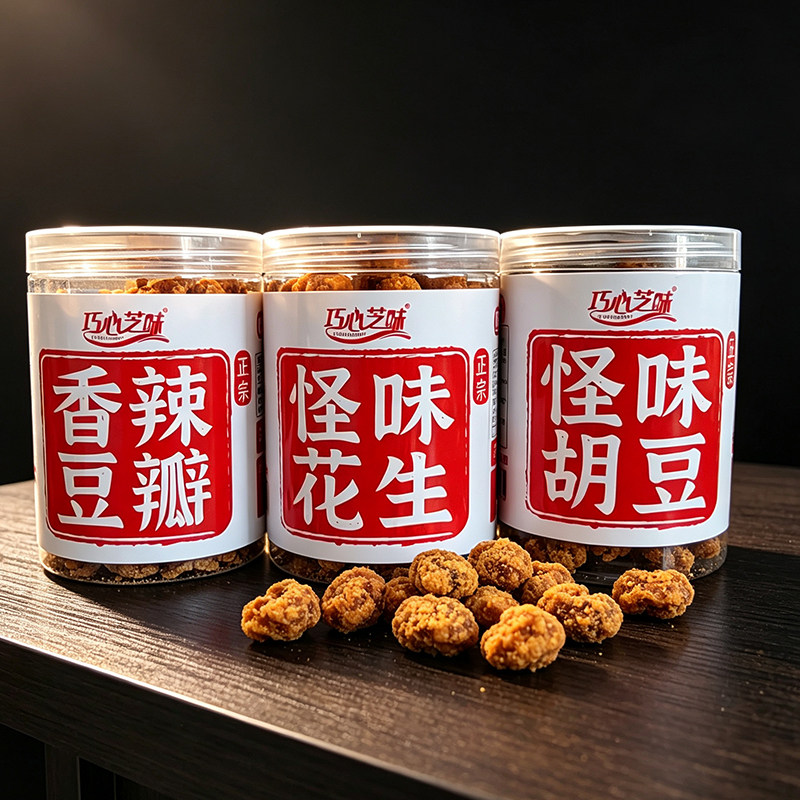 巧心芝味怪味胡豆怪味花生香辣蚕豆罐装休闲炒货四川成都小吃零食