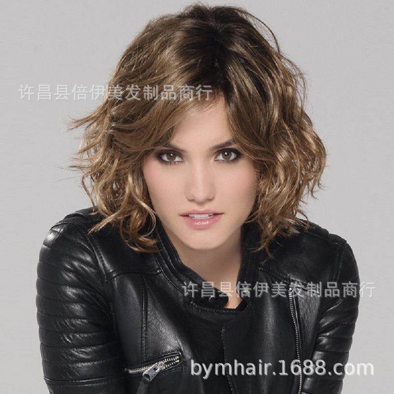 新款直销跨境假发电商货源渐变色短卷发欧美假发女士化纤头套许昌