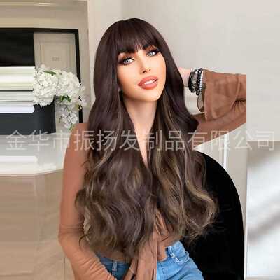 新款直销跨境假发女欧美时尚长卷发黑色挑金色大波浪假发套wigs