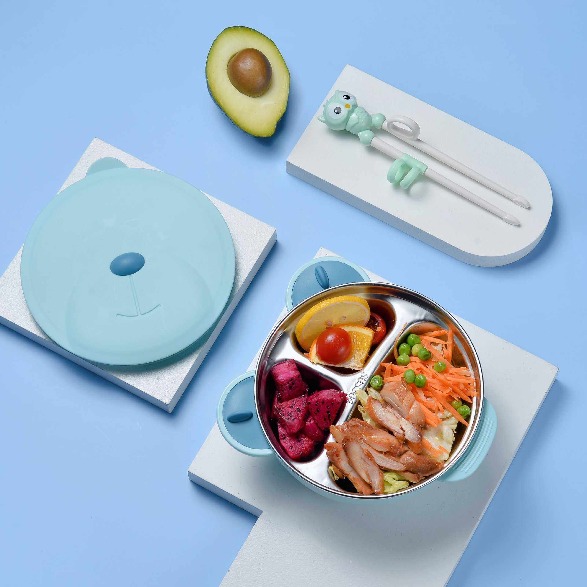 新款直销不锈钢316宝宝分格餐盘婴儿童餐具注水保温辅食碗吸盘餐