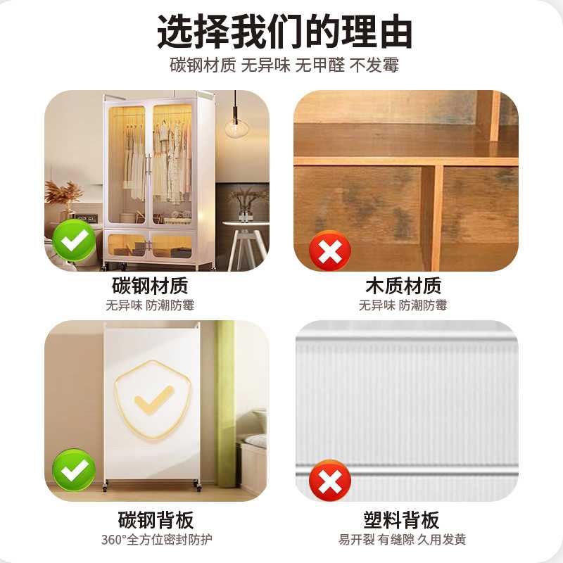 新款直销铁艺简易衣柜钢制柜子出租房拼装衣柜家用卧室儿童房收纳