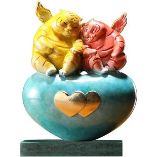新款 直銷銅老虎擺件結婚紀念品客廳心心相印工藝品開業(yè)喬遷送禮品