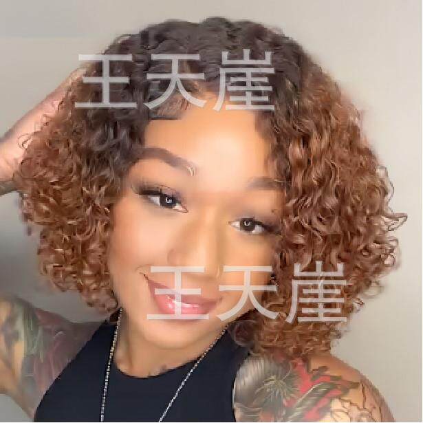 新款直销欧美新款假发非洲小卷绕管黑色渐变浅棕色棕黄色中长玫瑰
