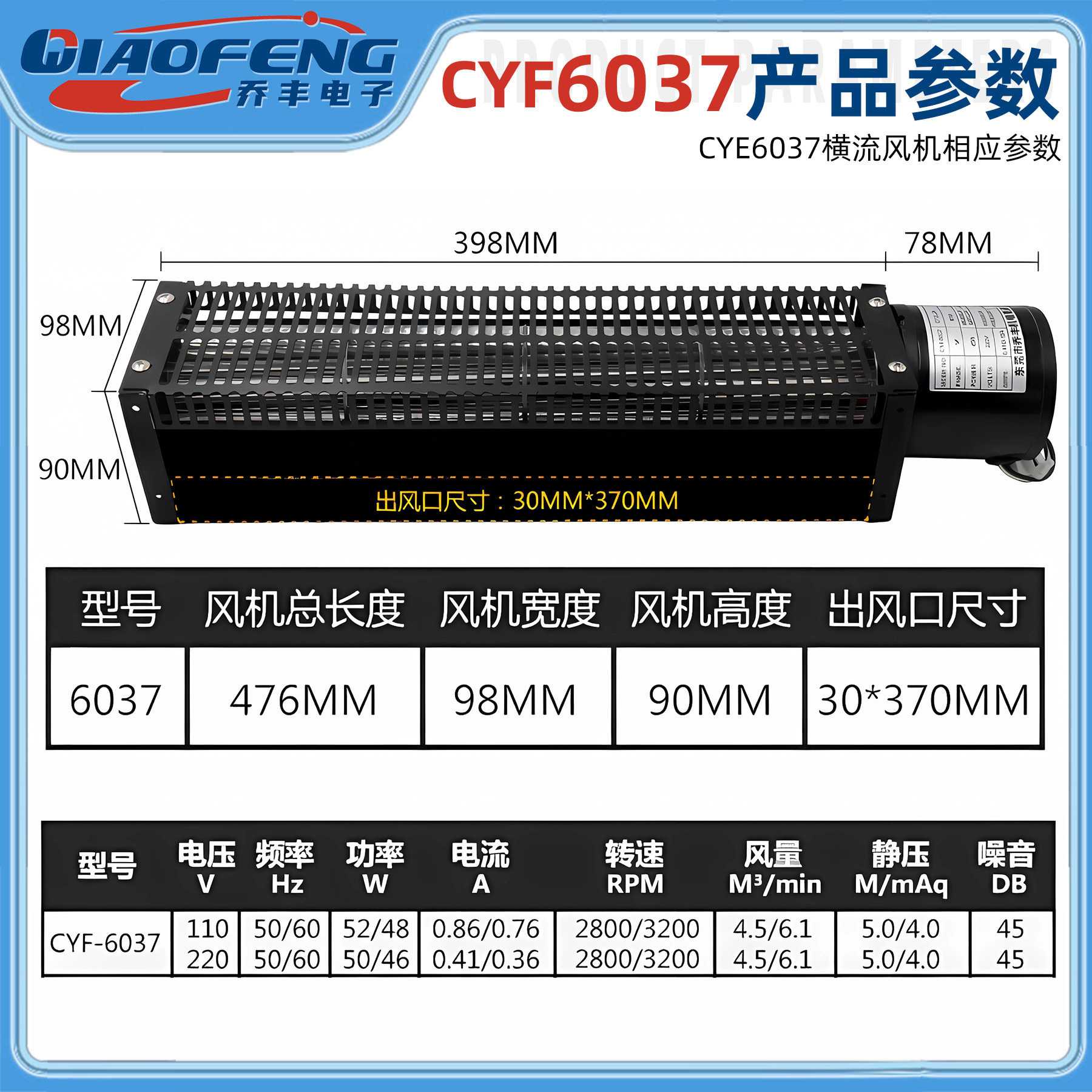新款直销CY-06037 横流风机滚筒风机 AC110-220V 45W低噪音波峰焊