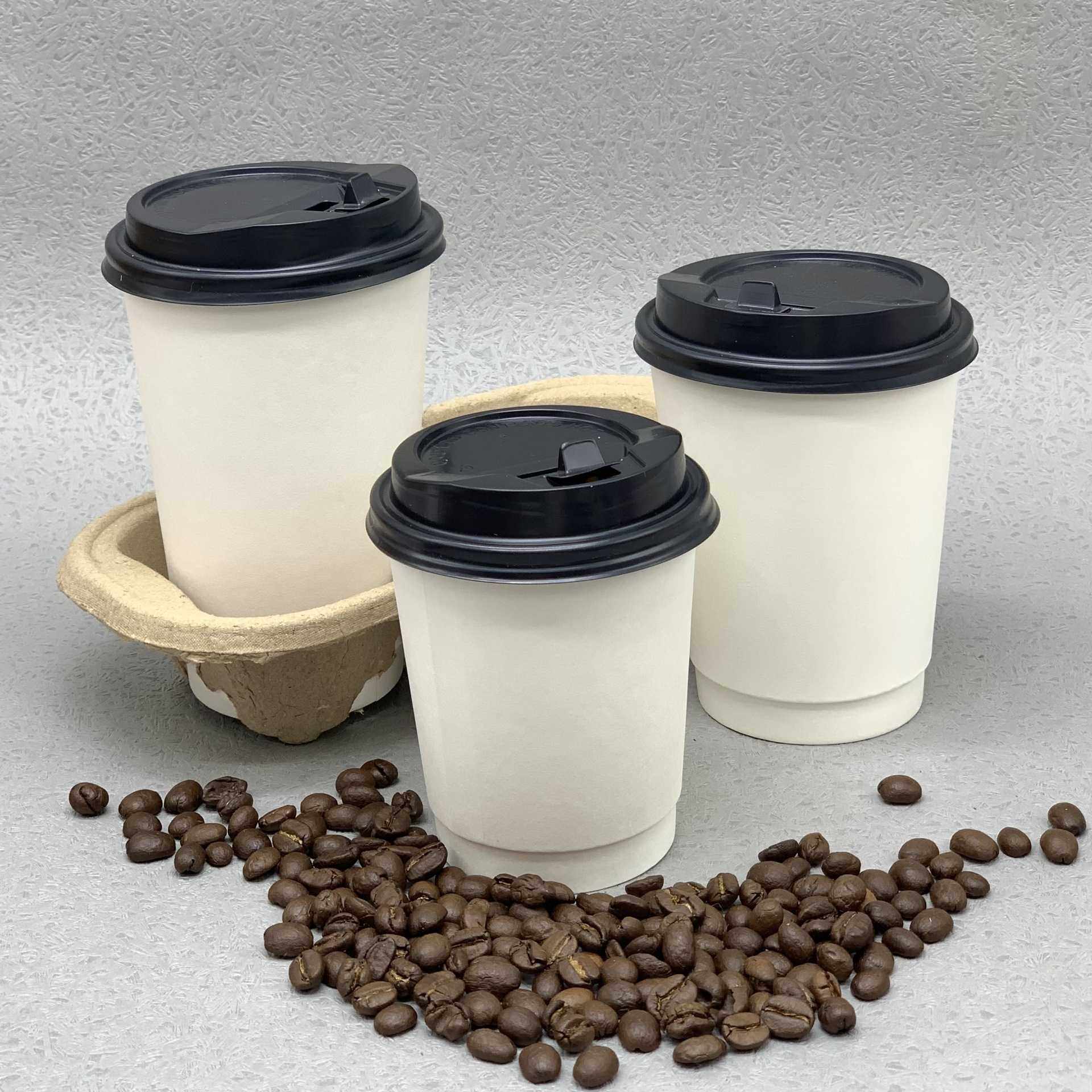 新款直销双层隔热白色纸杯一次性防烫纸杯带盖奶茶咖啡外卖打包热,餐饮具,纸杯,淘宝优惠券,粉丝福利购,淘宝优惠卷