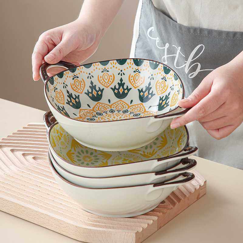 新款直销现代风波西米亚釉下彩陶瓷双耳异形碗家用餐厅网红焗饭碗,餐饮具,碗,淘宝优惠券,粉丝福利购,淘宝优惠卷