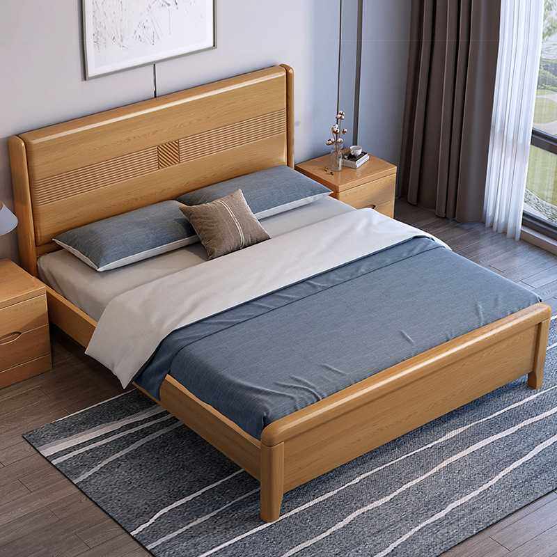 新款直销榉木实木床儿童女孩单人1.5米现代简约1.8米双人床气压高