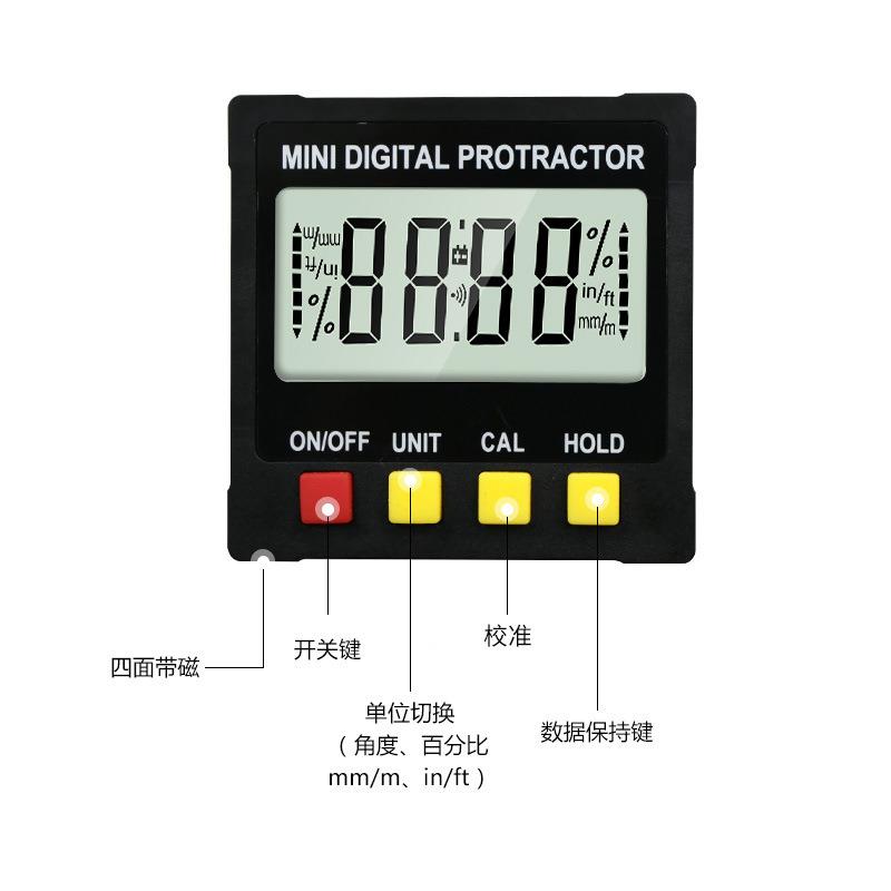 新款直销电子数显倾角仪 坡度水平仪量角器 四面磁性角度尺迷你倾