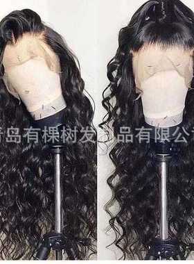 新款直销跨境欧美假发女士前蕾丝小卷发 wig哑光化纤长卷发半手织