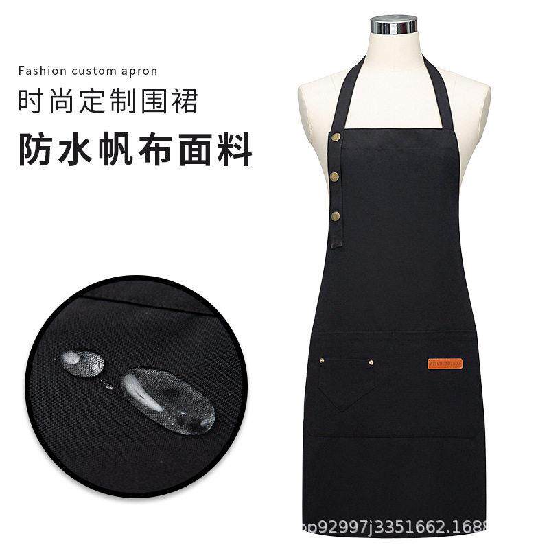 新款直销韩版围裙女时尚帆布艺奶茶咖啡美甲饭店服务员服定制logo