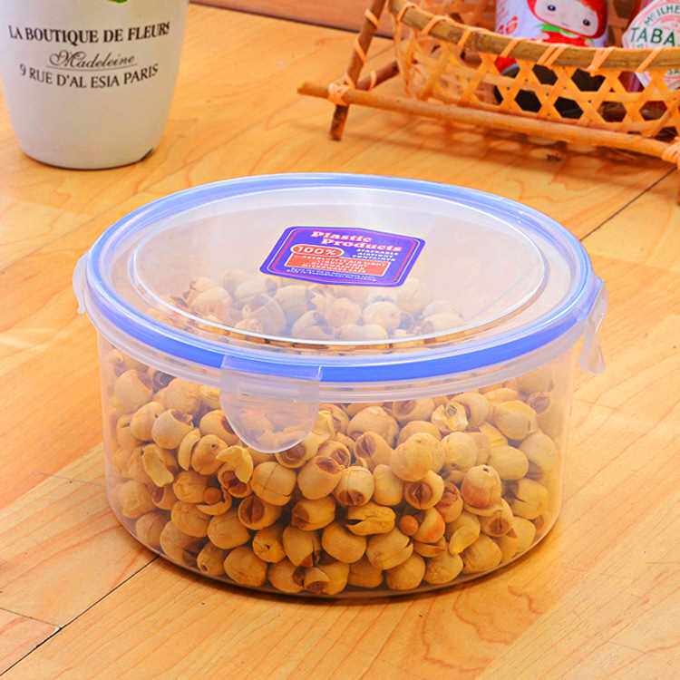 新款直销1000毫升高透明加厚塑料PP食品级保鲜盒圆形微波冰箱密封