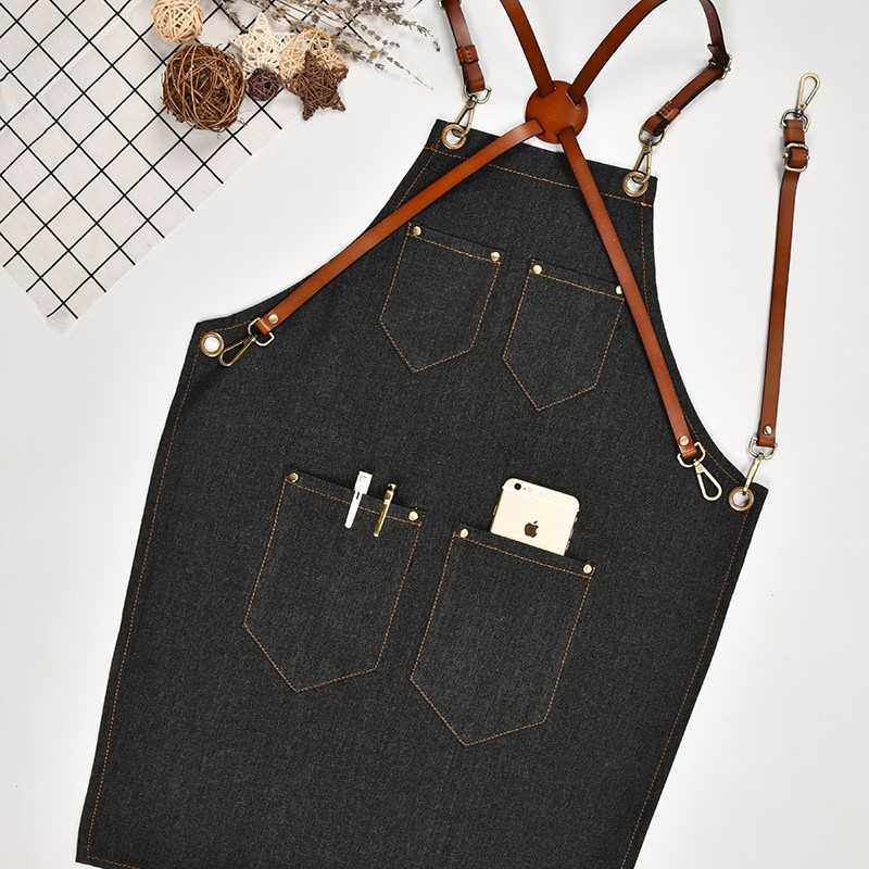 新款直销牛仔布围裙牛皮背带咖啡师画画西餐厅美发工作围裙压印LO,家庭/个人清洁工具,围裙,淘宝优惠券,粉丝福利购,淘宝优惠卷