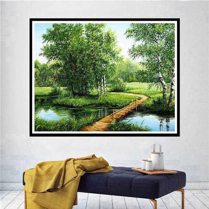 新款直销钻石画满钻圆钻田园风景绿色竹林十字绣小幅简约现代钻石,居家布艺,钻石绣,淘宝优惠券,粉丝福利购,淘宝优惠卷